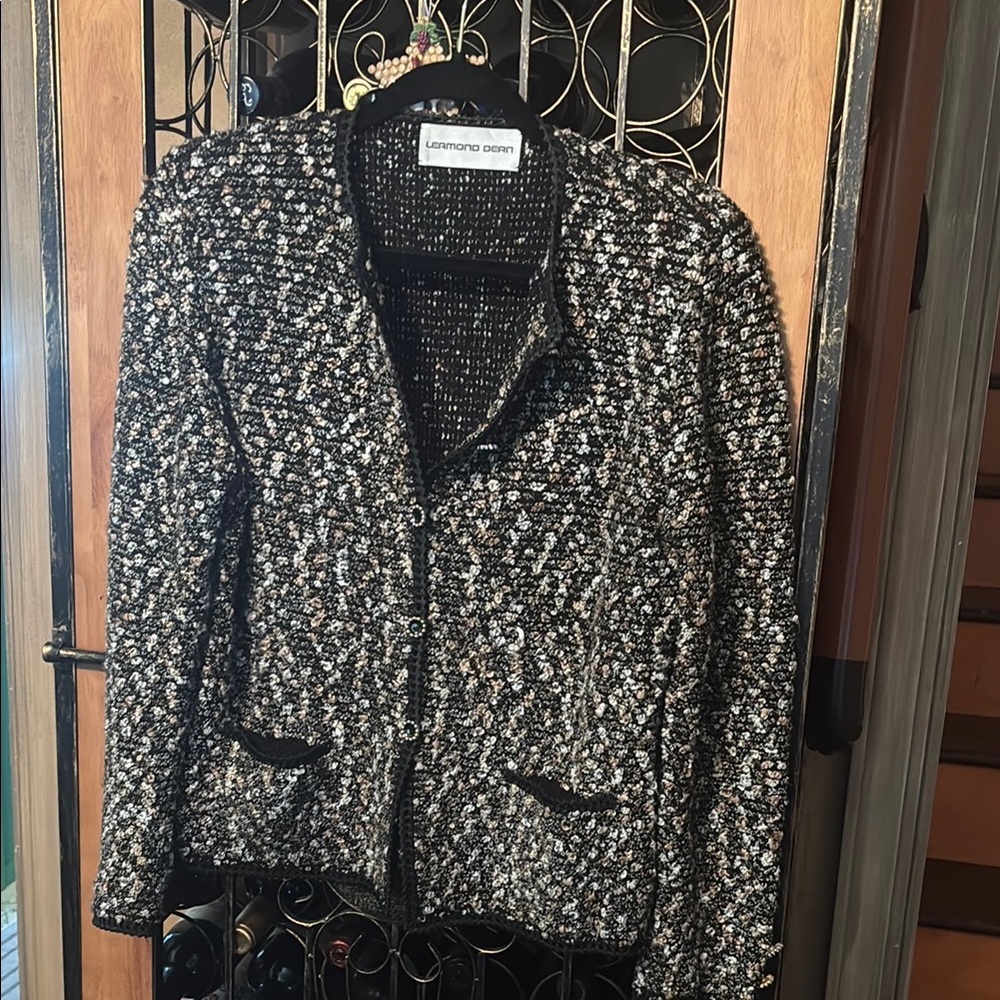 Black and White Textured Knit Blazer